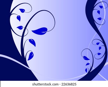 An abstract blue floral vector background with leaves and fronds on a lighter  graduated background. The image has room for text