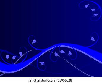 An abstract blue floral vector background with leaves and fronds on a darker  graduated background. The image has room for text
