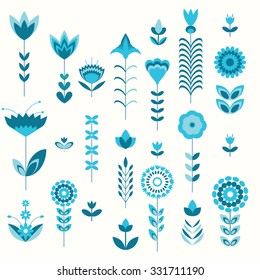 abstract blue flower geometric set pattern background