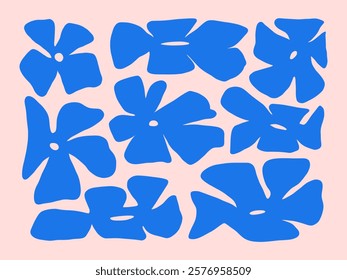 Abstract Blue Flower Icon Modern Style. A bold collection of abstract blue flower icons featuring modern, minimalist shapes, perfect for creative and contemporary design projects