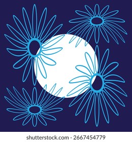 abstract blue flower vector with white circle on blue background for home decor or wall art