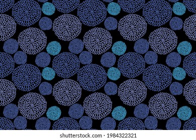 abstract blue flowers on black background vector seamless pattern