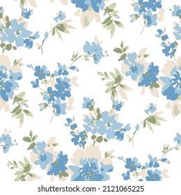 abstract blue flowers. Seamless pattern design. Modern, farmhouse, eclectic.Seamless cute textile floral pattern