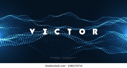Abstract blue flowing of glowing particles Neon lighting Fluid shape Magic dust Vector illustration