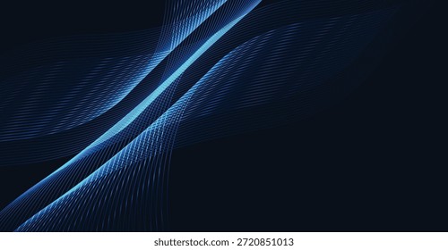 Abstractas líneas fluidas azules con rayas de luz crean un fondo digital fascinante, perfecto para diseños tecnológicos o futuristas, ofreciendo una experiencia visual dinámica y elegante.