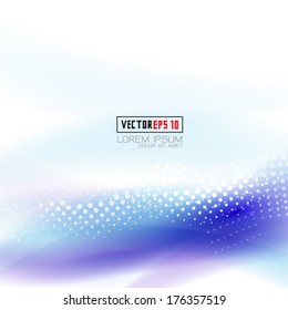 Abstract blue flowing wave and dot pattern background for business or technology, vector illustration