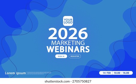 Abstract blue fluid background template. Modern wavy gradient design with geometric shapes and text layout. Vector banner for corporate business, technology, or marketing.