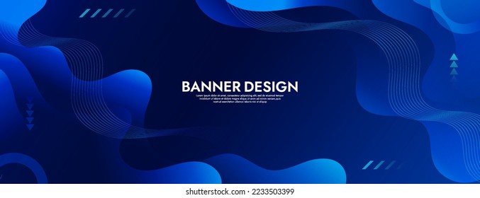 Resumen de la plantilla de la pancarta del fluido azul. Diseño de fondo moderno. color de gradiente. Ondas dinámicas. Composición de formas líquidas. Ajustar para banderas