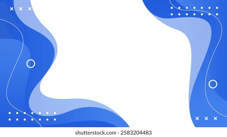 Abstract blue fluid wave background with geometric shapes. Modern dynamic wallpaper. Template banner background for sales, business, ads, events, web, pages, and others