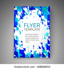 Abstract blue flyer design. Particles flow. Vector template for poster, cover, brochure.
