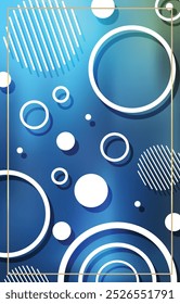 Abstract blue flyer template. Blur background with gradient. Simple geometric pattern, white circles, dots, lines, 3d. Template for a creative advertising project.