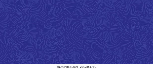 Abstract blue foliage line art vector background. Leaf wallpaper of tropical leaves, leaf branch, plants in hand drawn pattern. Botanical jungle illustrated for banner, prints, decoration, fabric.