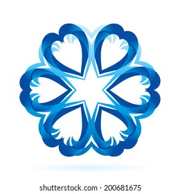 Abstract blue form in blue shades on white background. Flower or snowflake pattern  