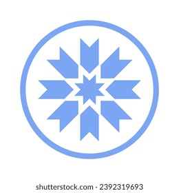 Abstract Blue Fower Icon in Circle Shape. Round Element for Logo Design. Vector Art.