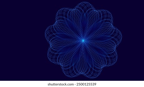 Abstract Blue Fractal Flower Mandala Pattern. Kaleidoscope Design Background. Abstract Sacred Geometry Mysterious Mandala Concept. Vector Illustration.