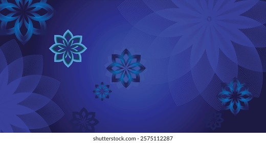 Abstract Blue Fractal Flower Mandala Pattern. Kaleidoscope Design Background. Abstract Sacred Geometry Mysterious Mandala Concept. Vector Illustration.