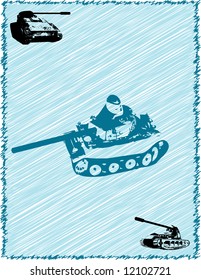 Abstract blue frame with various tank shapes