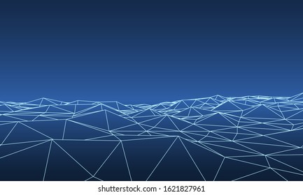 Abstract blue futuristic 3D map. 3D space landscape background.  The style of the 80-s.