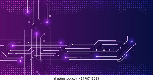 Abstract blue futuristic background consisting of printed circuit board circles and other technological elements. Digital communication, data protection, high tech presentation, science cover.