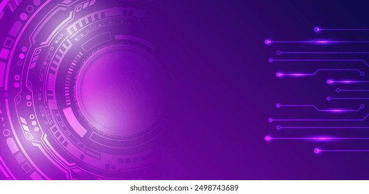 Abstract blue futuristic background consisting of printed circuit board circles and other technological elements. Digital communication, data protection, high tech presentation, science cover.