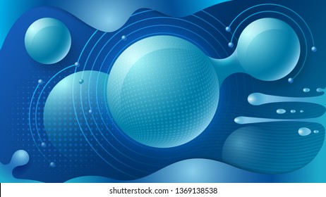 Abstract blue futuristic background. Soft gradient tones. Colorful geometric pattern. Fashionable colors. Luminous translucent spheres. Image for web, screensaver, banners, music festivals.