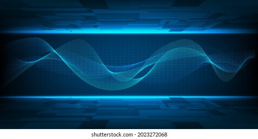 Abstract blue futuristic background with wave dynamic flying wireframe.Vector illustrations.