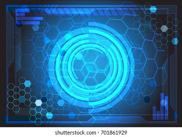 Abstract blue futuristic display circle ring light on hexagon pattern graphic design modern creative idea background vector illustration.