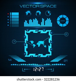 Abstract blue futuristic interface. Game, science & universe design. Vector illustration