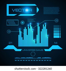 Abstract blue futuristic interface. Game, science & universe design. Vector illustration