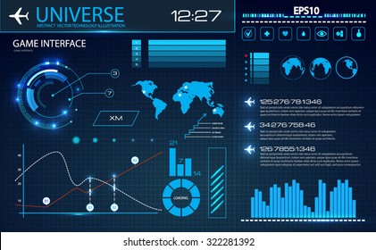Abstract blue futuristic interface. Game, science & universe design. Vector illustration