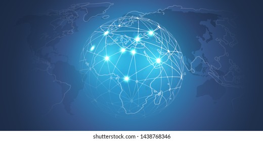 Abstract Blue Futuristic Modern Style Cloud Computing, Networks Structure, Telecommunications Concept Design, Network Connections with Transparent Geometric Mesh - Vector Illustration