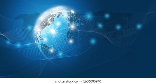 Abstract Blue Futuristic Modern Style Cloud Computing, Networks Structure, Telecommunications Concept Design, Network Connections with Transparent Wavy Mesh - Vector Illustration