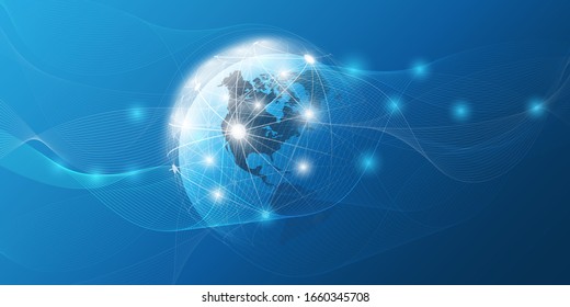 Abstract Blue Futuristic Modern Style Cloud Computing, Networks Structure, Telecommunications Concept Design, Network Connections with Transparent Wavy Mesh - Vector Illustration