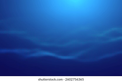 Abstract Blue Futuristic Tech Background with Digital Grid, Blockchain Elements. Fintech Cryptocurrency, Bitcoin, Data Flow and Geometric Mosaic Design.