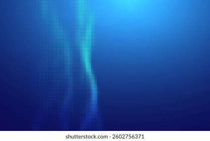 Abstract Blue Futuristic Tech Background with Digital Grid, Blockchain Elements. Fintech Cryptocurrency, Bitcoin, Data Flow and Geometric Mosaic Design.