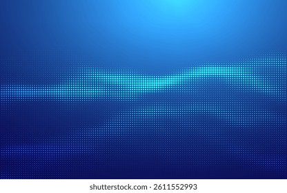 Abstract Blue Futuristic Tech Background with Digital Grid, Blockchain Elements. Fintech Cryptocurrency, Bitcoin, Data Flow and Geometric Mosaic Design.