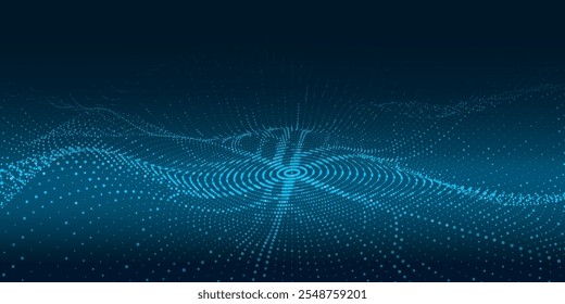 Abstract blue futuristic wave. Flow of particles. Big data transfer visualization. Vector illustration.