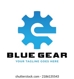 Resumen del equipo azul con plantilla de diseño del logotipo E