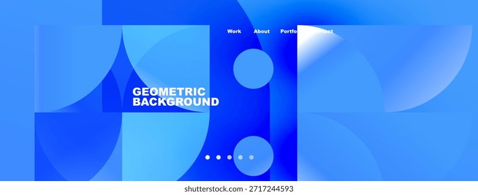 Fondo geométrico azul Abstractas. Círculos, cuadrados se superponen creando un efecto visual dinámico. Diseño minimalista con Elementos de texto.