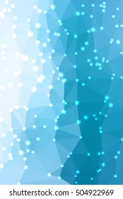Abstract blue geometric background consisting of colored triangles with lights in corners. Vertical format.