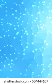 Abstract blue geometric background consisting of colored triangles with lights in corners. Vertical format.