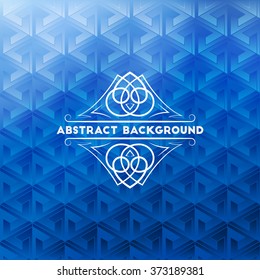 Abstract blue geometric background with elegant calligraphic floral frame for your design