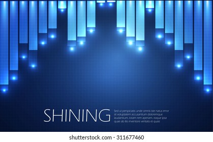 Abstract blue geometric background with lights. Vector illustration