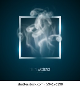 Abstract blue geometric background in modern minimalist style with square and smoke. Simple basic shape easy editable for banner, poster, postcard, cover, brochure. Trendy vector illustration.