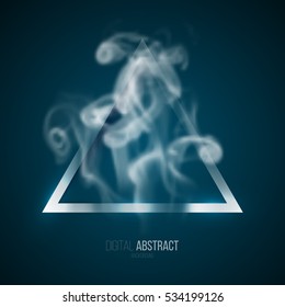 Abstract blue geometric background in modern minimalist style with triangle and smoke. Simple basic shape easy editable for banner, poster, postcard, cover, brochure. Trendy vector illustration.