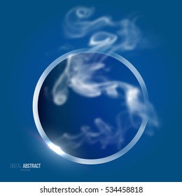 Abstract blue geometric background in modern minimalist style with circle and smoke. Simple basic shape easy editable for banner, poster, postcard, cover, brochure. Trendy vector illustration.
