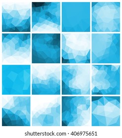 Abstract Blue Geometric Background Set - Collection of 16 Polygonal Vector Designs - Ideal for backdrops, phone wallpapers