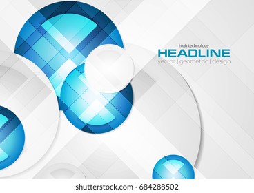 Abstract blue geometric corporate concept background with circles. Vector tech design