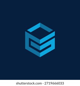 Diseño de logotipo de letra G de cubo geométrico azul Abstractas, minimalista y moderno