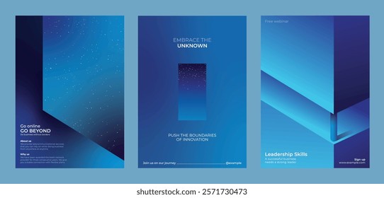 Abstract blue geometric design with text. Blue tones dominate the abstract background. Geometric shapes create a modern, abstract. Blue, abstract, geometric. Futuristic business marketing posters.